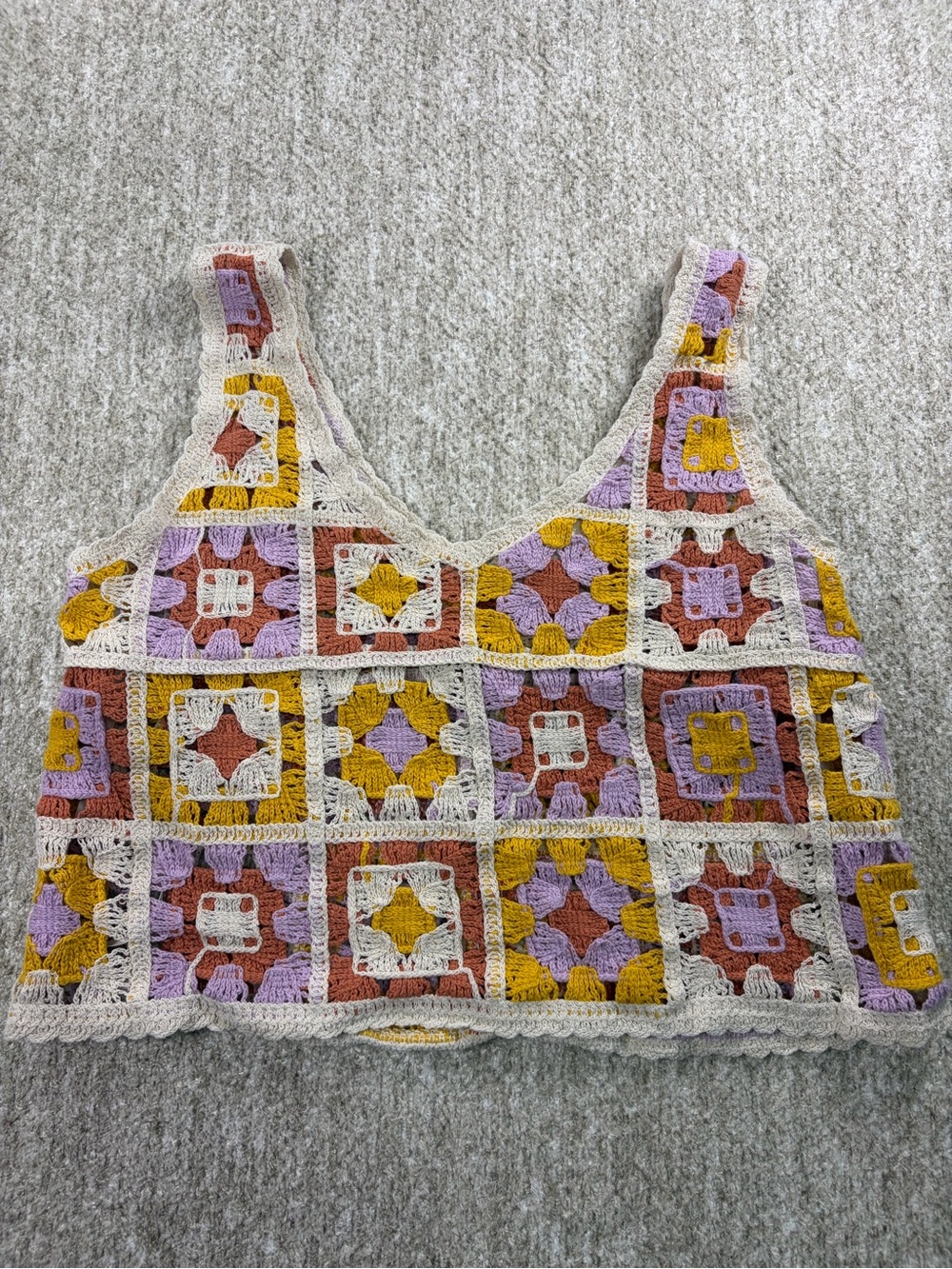 Rebellion Crochet Square-Panel Tank Top in Lavender, Mustard & Rust